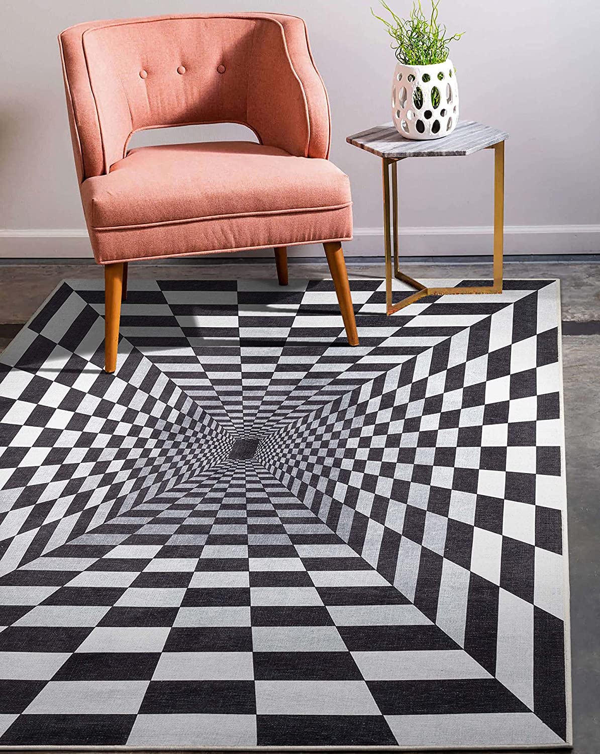 3D Vortex Optical Illusion Bottomless Hole Area Rug - Black and White Design for Bold Home Decor - Image 2