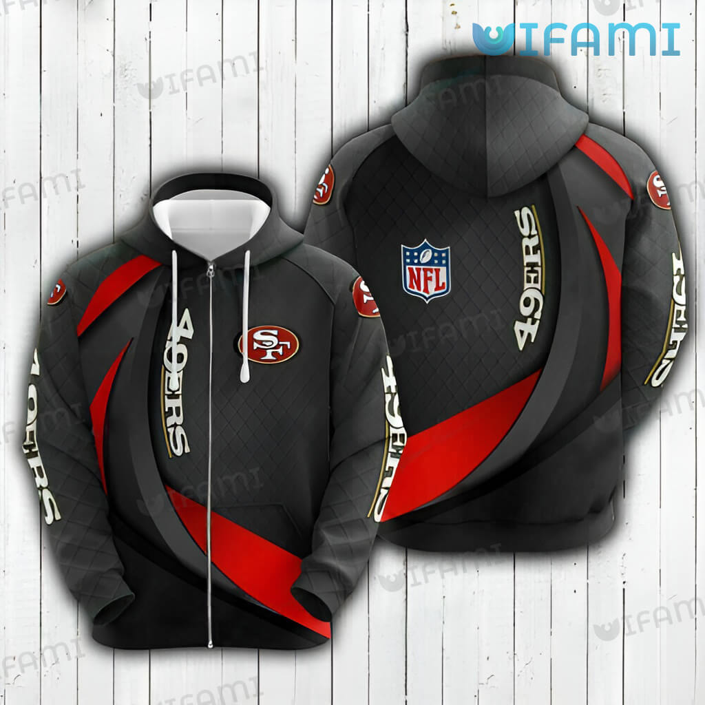 49ers All Over Print Zip Up Hoodie for Men 3D Grey Cross Pattern