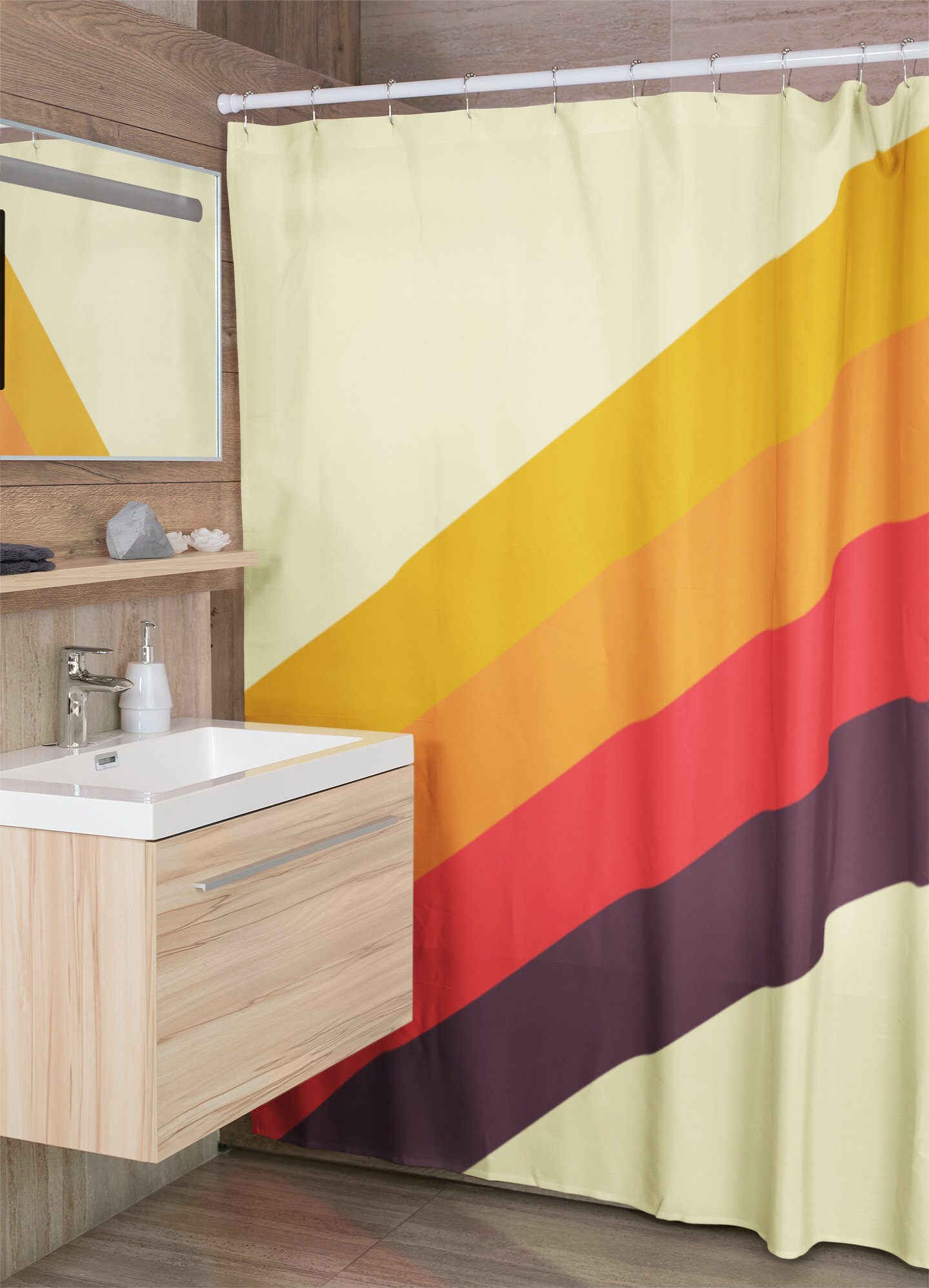 70's Boho Shower Curtain, Funky 60's 70's Hippie Bathroom Accessory, Retro Curtain with Groovy Decor