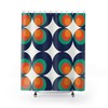 70's Groovy Orb Blue Orange White Mid Modern Hipster Shower Curtain with Retro Charm
