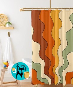 70's Groovy Wave Hipster Rust and Beige Mid Mod Shower Curtain for a 70's Inspired Bathroom