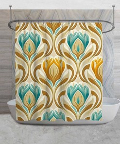 70s Inspired Blue and Yellow Abstract Floral Print Shower Curtain - Add a Retro Touch to Your Bathroom