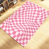70s Retro Trippy Checkered Pink Area Rug - Groovy Checkerboard Rug, Pastel Preppy Room Decor with Floor Rugs
