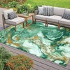 70s Style Abstract Golden and Dark Green Mixed Acrylic Paints Marble Rugs for Soft Non-Slip Indoor