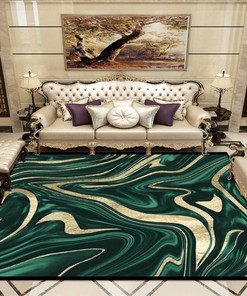70s Style Emerald Green Black Gold Marble Decor Art Rugs for Soft Non-Slip Indoor