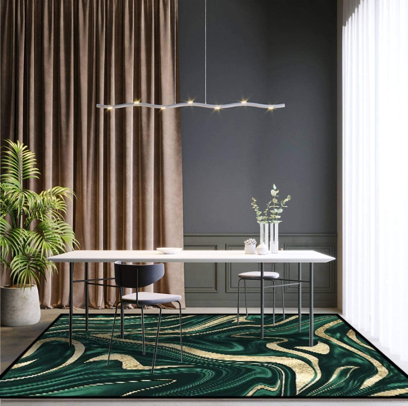 70s Style Emerald Green Black Gold Marble Decor Art Rugs for Soft Non-Slip Indoor - Image 3