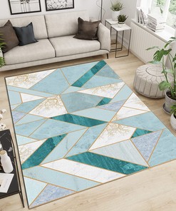70s Style Green White Marble Texture Area Rug with Abstraction Irregular Geometries Twigs Neutral Carpet
