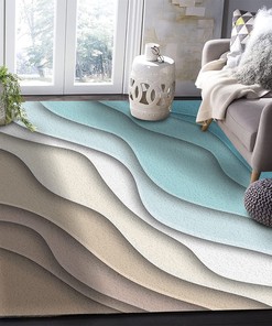 70s Style Modern Abstract Lines Area Rug in Teal Brown Rectangular Carpet for Living Dining Dorm Room Bedroom Decor