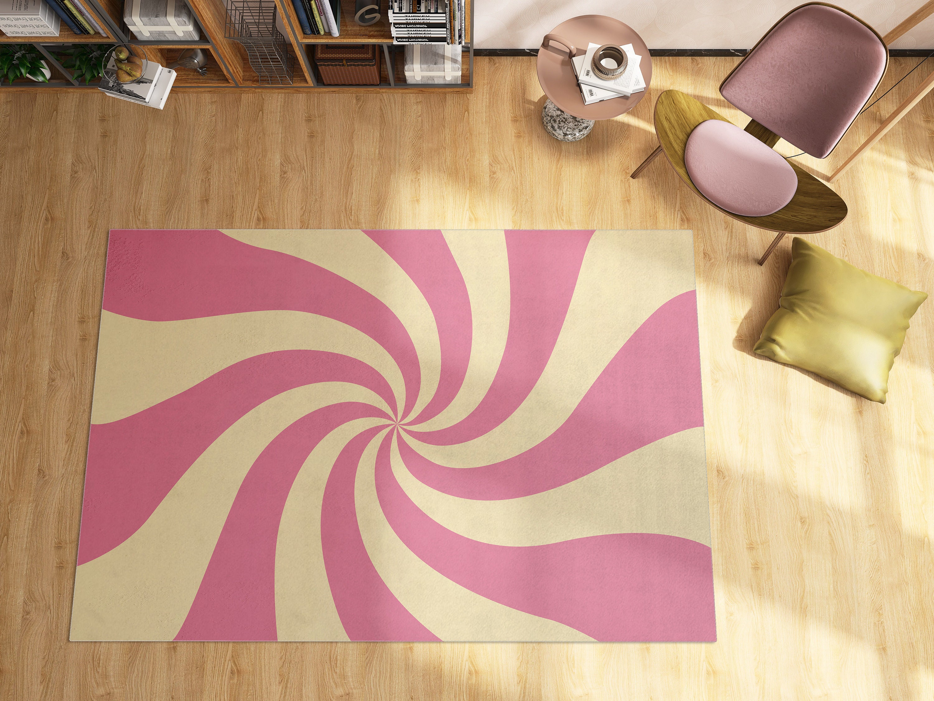70s Style Swirl Rug in Sugar Pink for Retro Trippy Groovy Funky Cute Hippie Decor