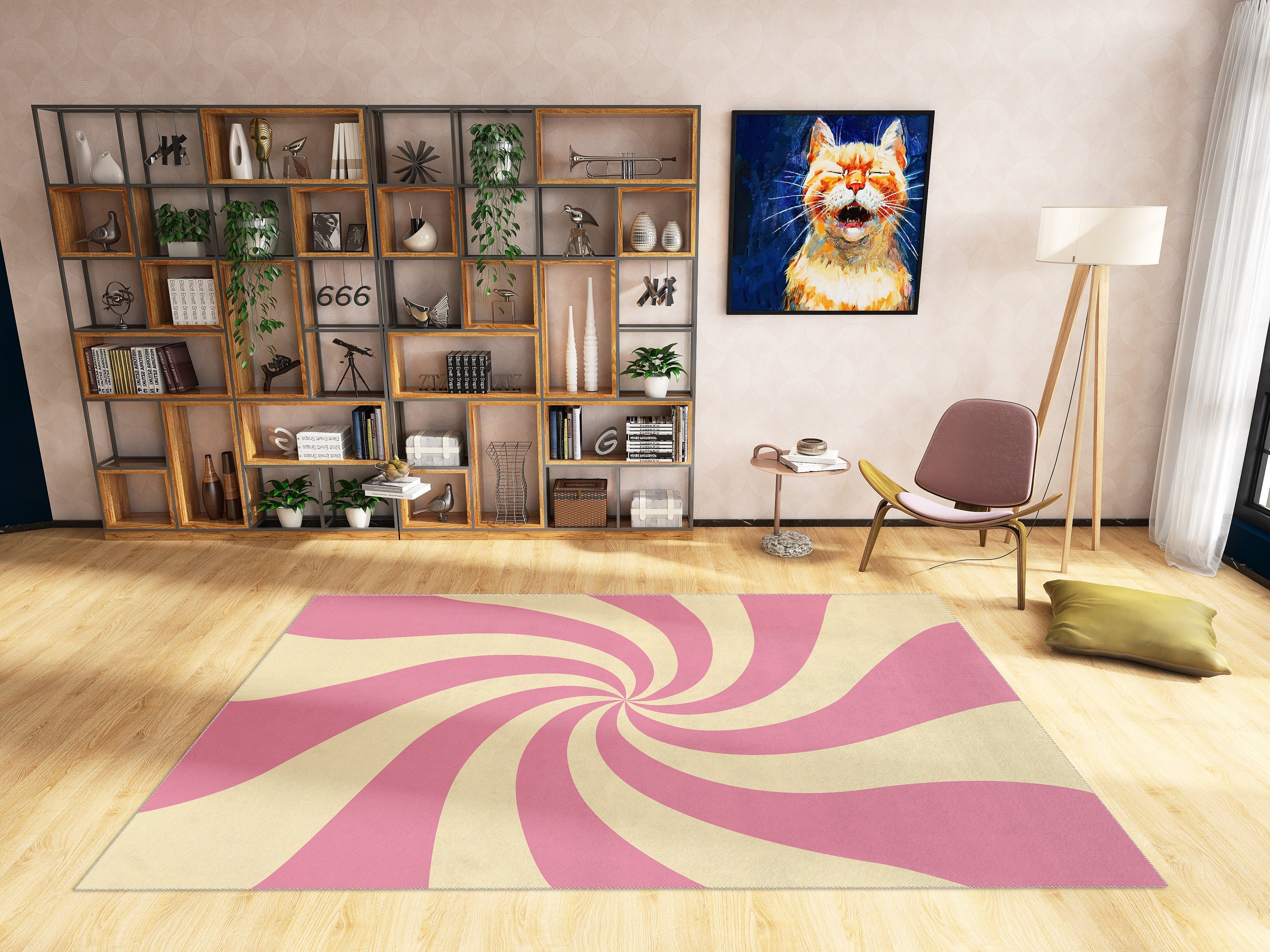 70s Style Swirl Rug in Sugar Pink for Retro Trippy Groovy Funky Cute Hippie Decor - Image 2