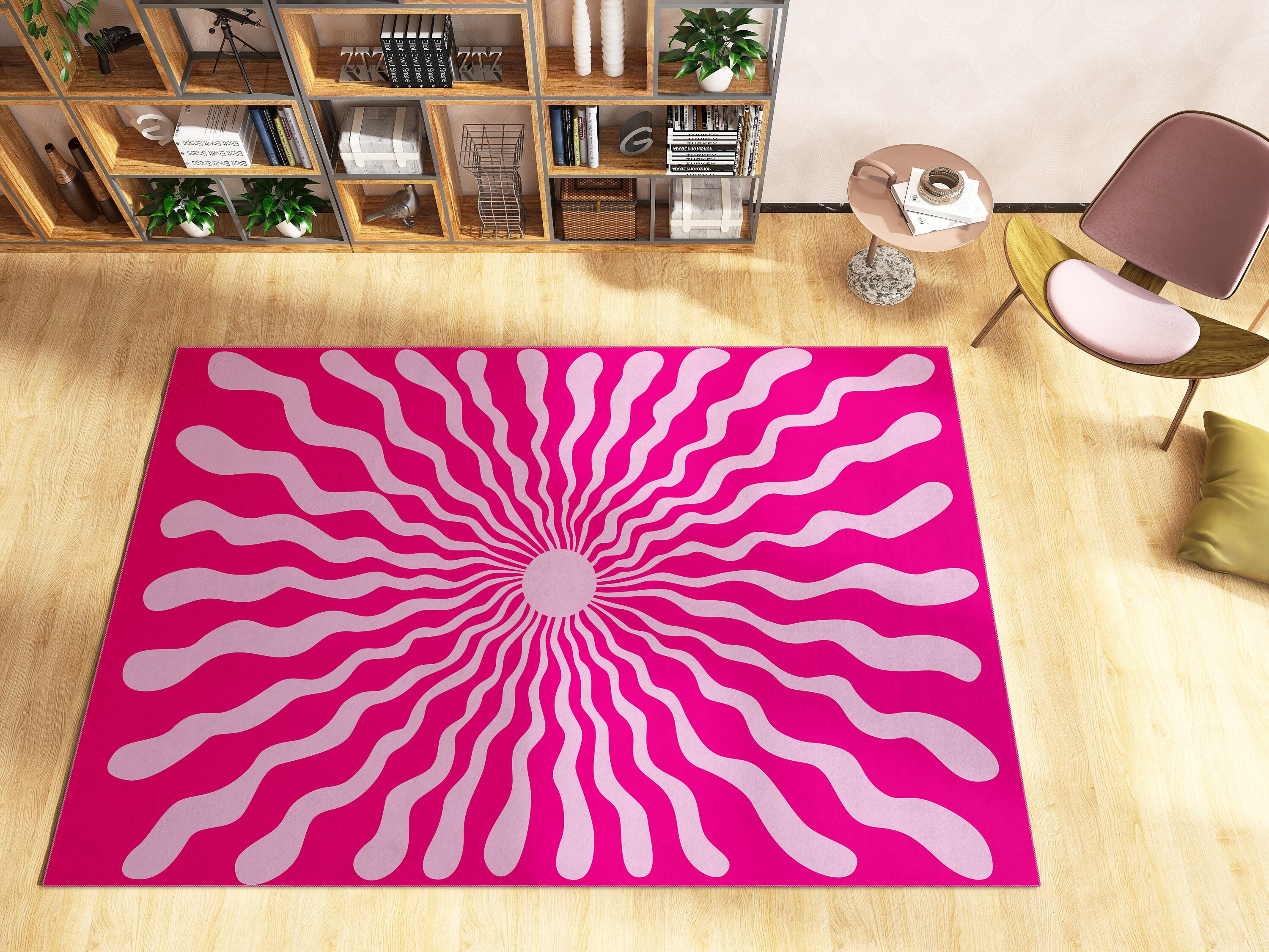 70s Style Wavy Groovy Trippy Funky Abstract Cute Area Rugs for Living Room Bedroom