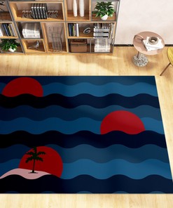 70s Style Wavy Sunset Colors Area Rug for Retro Trippy Groovy Funky Abstract Cute Home Decoration