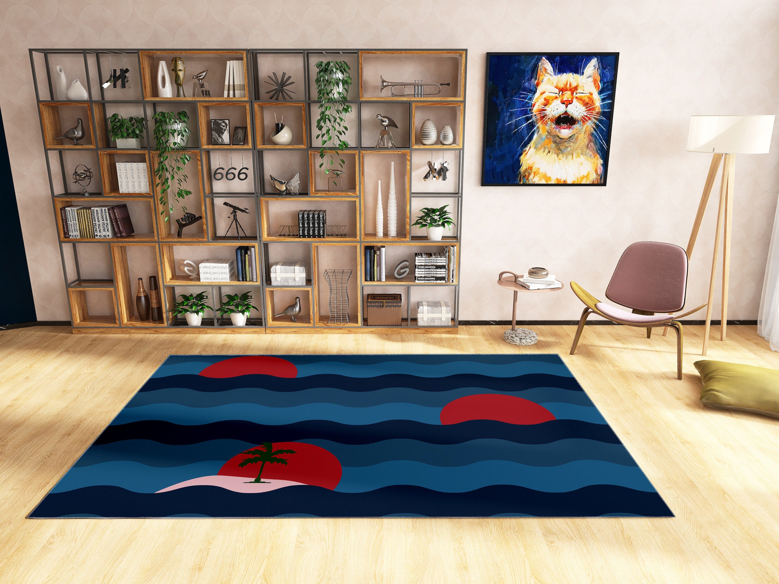 70s Style Wavy Sunset Colors Area Rug for Retro Trippy Groovy Funky Abstract Cute Home Decoration - Image 2