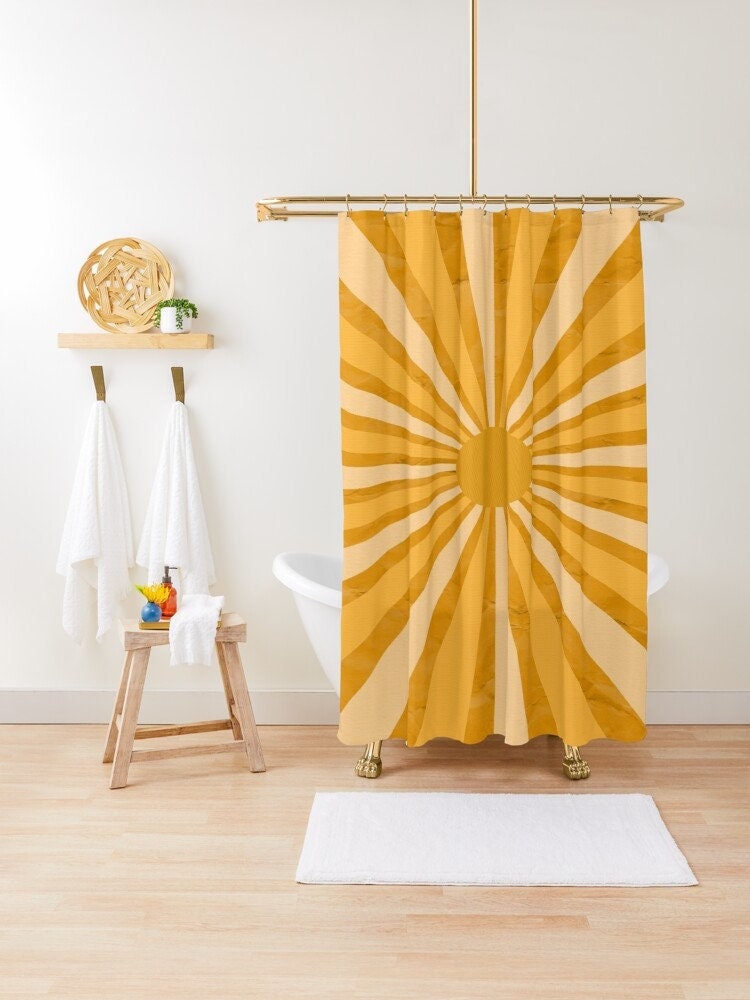 70s Vintage Sun Boho Shower Curtain - Eco-Friendly and Waterproof - Perfect for Vintage Bathroom Shower Curtains