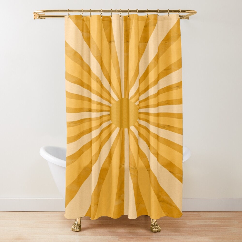 70s Vintage Sun Boho Shower Curtain - Eco-Friendly and Waterproof - Perfect for Vintage Bathroom Shower Curtains - Image 2