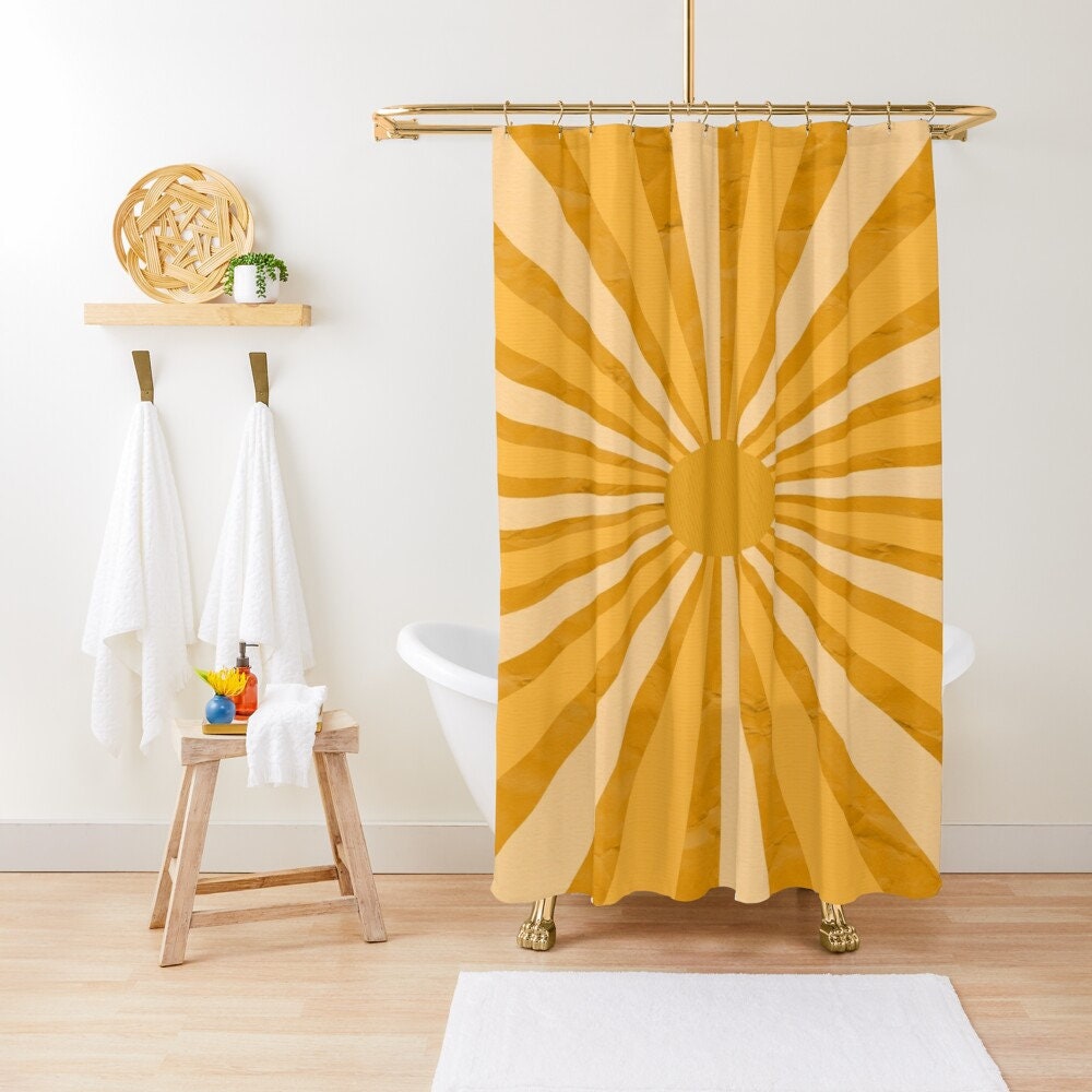 70s Vintage Sun Boho Shower Curtain - Eco-Friendly and Waterproof - Perfect for Vintage Bathroom Shower Curtains - Image 3