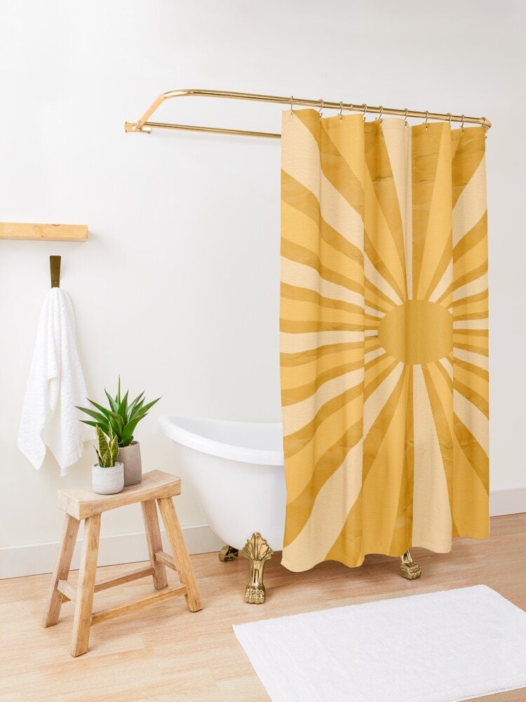 70s Vintage Sun Boho Shower Curtain - Eco-Friendly and Waterproof - Perfect for Vintage Bathroom Shower Curtains - Image 4
