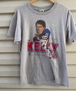 80S Jim Kelly Bobble Head T-Shirt Sweatshirt Pullover Hoodie Reprinted Gift For Nfl Fans