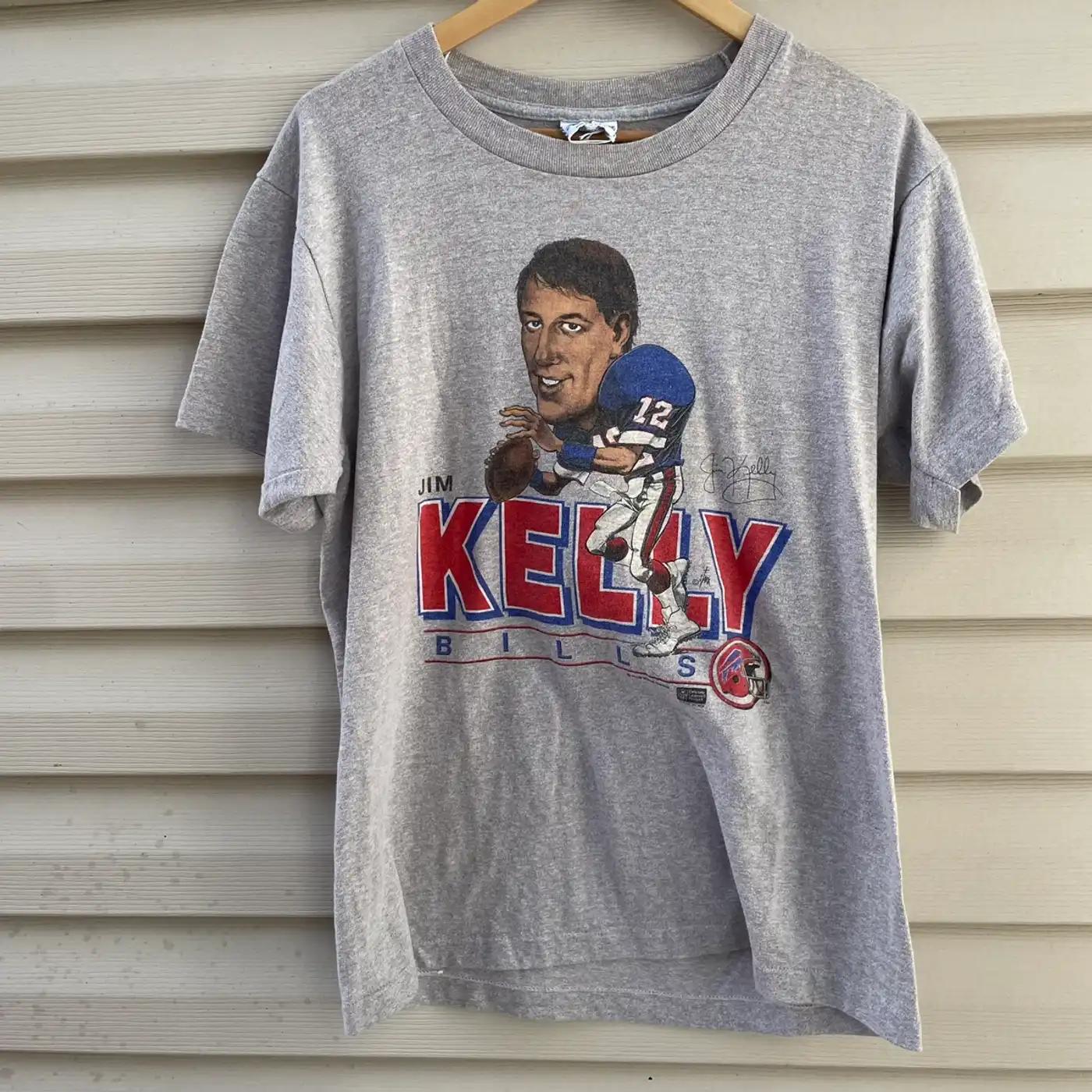 80S Jim Kelly Bobble Head T-Shirt Sweatshirt Pullover Hoodie Reprinted Gift For Nfl Fans