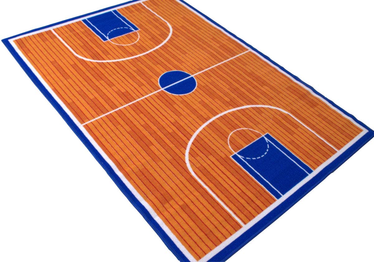 A 3D Basketball with Flame Print Printed Rugs Art Carnival Rubber Backing Living Room Floor Mats Rectangle Area Rug