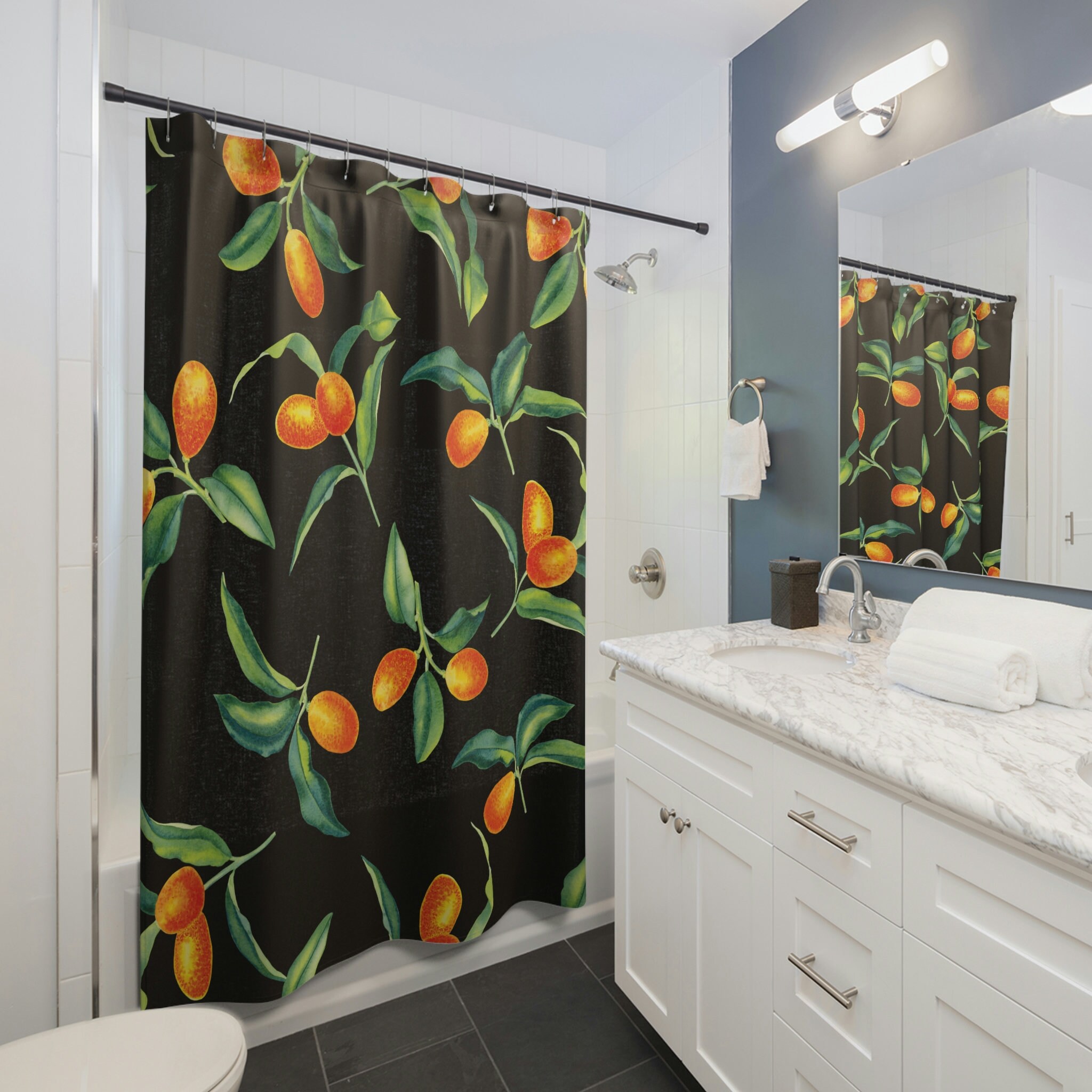 A Colorful Kumquat Shower Curtain for Nature Lovers - Botanical Bathroom Decor & Gift For Home