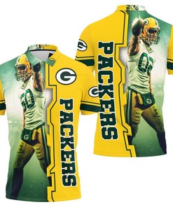 A. J. Hawk 50 Polo Shirt with All Over Print design, 3D Designed Jersey included for Green Bay Packers fans