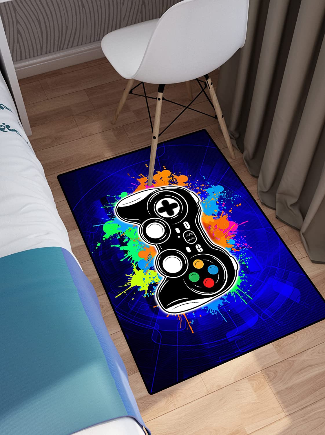 ANGELWARDROBE 3D Gamepad Controller Blue Boys Floor Rugs for Game Player Living Room Mat Home Decor Sofa Floor Rug