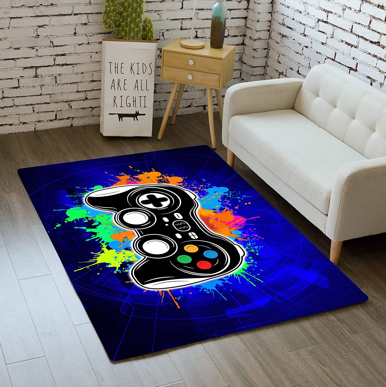 ANGELWARDROBE 3D Gamepad Controller Blue Boys Floor Rugs for Game Player Living Room Mat Home Decor Sofa Floor Rug - Image 2