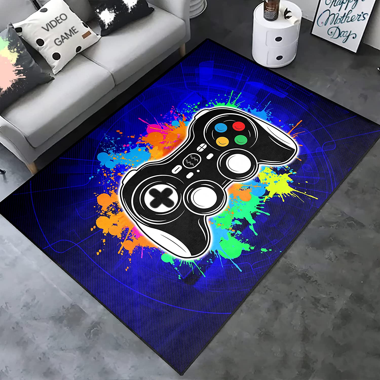 ANGELWARDROBE 3D Gamepad Controller Blue Boys Floor Rugs for Game Player Living Room Mat Home Decor Sofa Floor Rug - Image 4