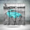 Abandoned Pink/Turquoise Car Shower Curtain | Retro Antique Design Bath Curtain | Vintage Bathroom Decor