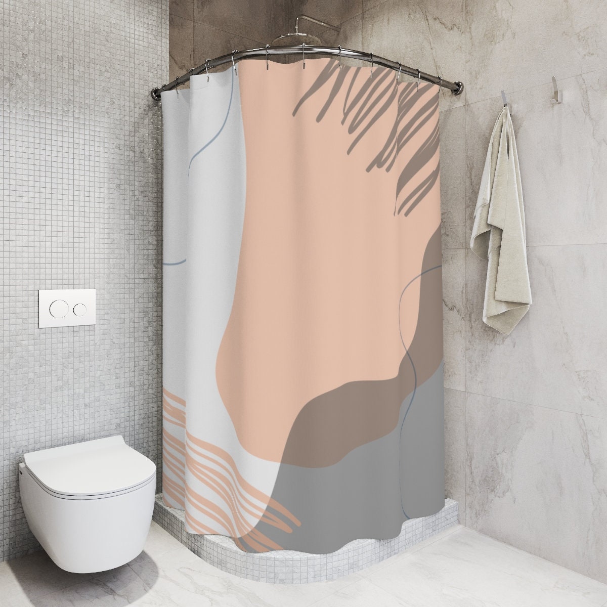 Abstract Art Circles and Lines Shower Curtain | Grey and Orange, Zeitgenössische Kunst | Home Bathroom Decor