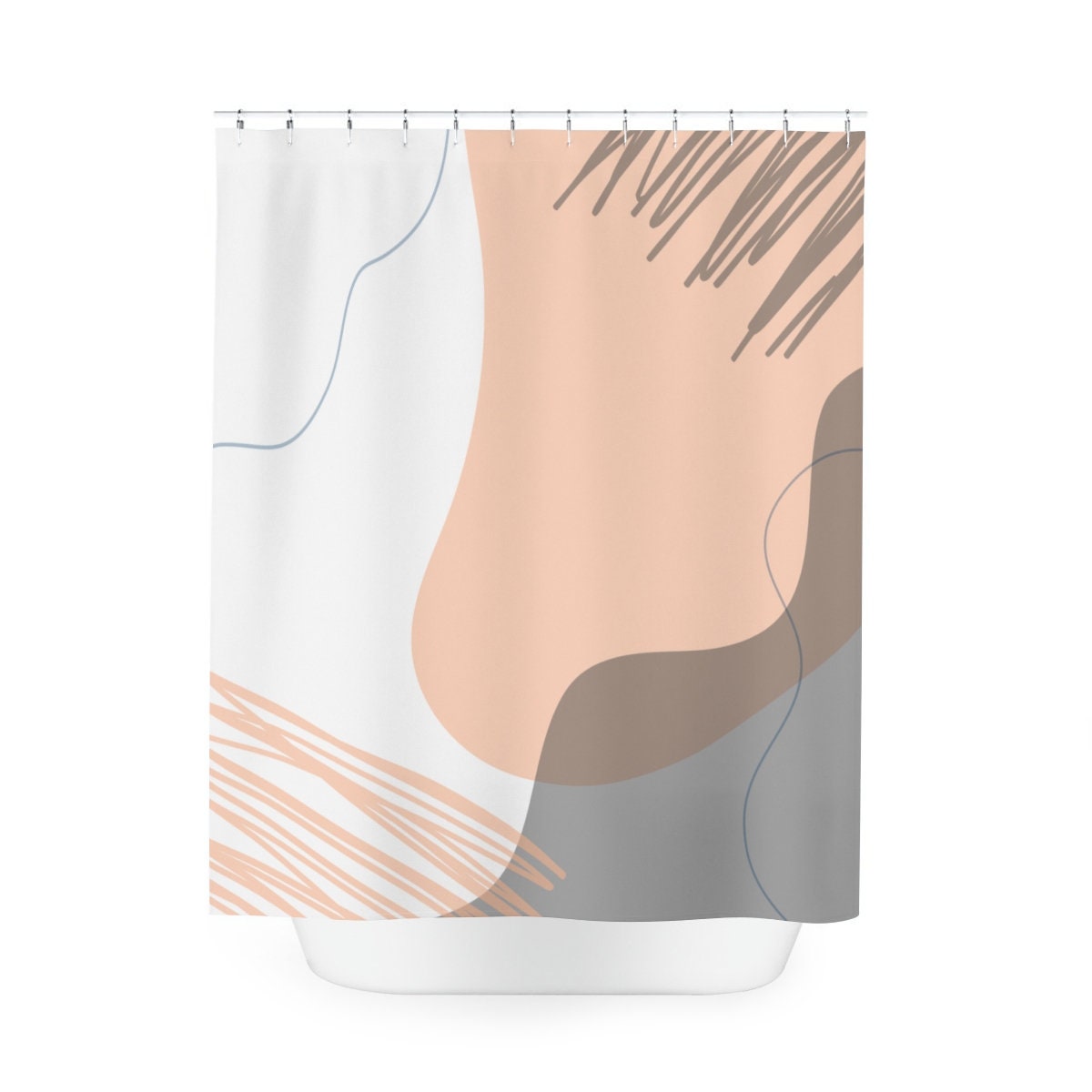 Abstract Art Circles and Lines Shower Curtain | Grey and Orange, Zeitgenössische Kunst | Home Bathroom Decor - Image 3