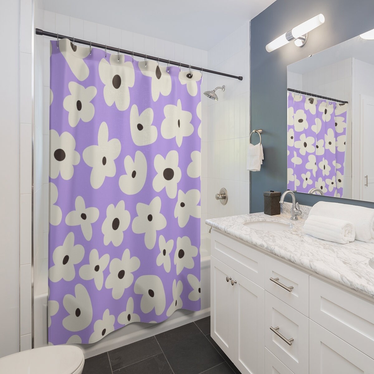 Abstract Art Modern Print Retro Shower Curtain - Funky Housewarming Gift Idea, Unique Housewarming Gift - Image 2