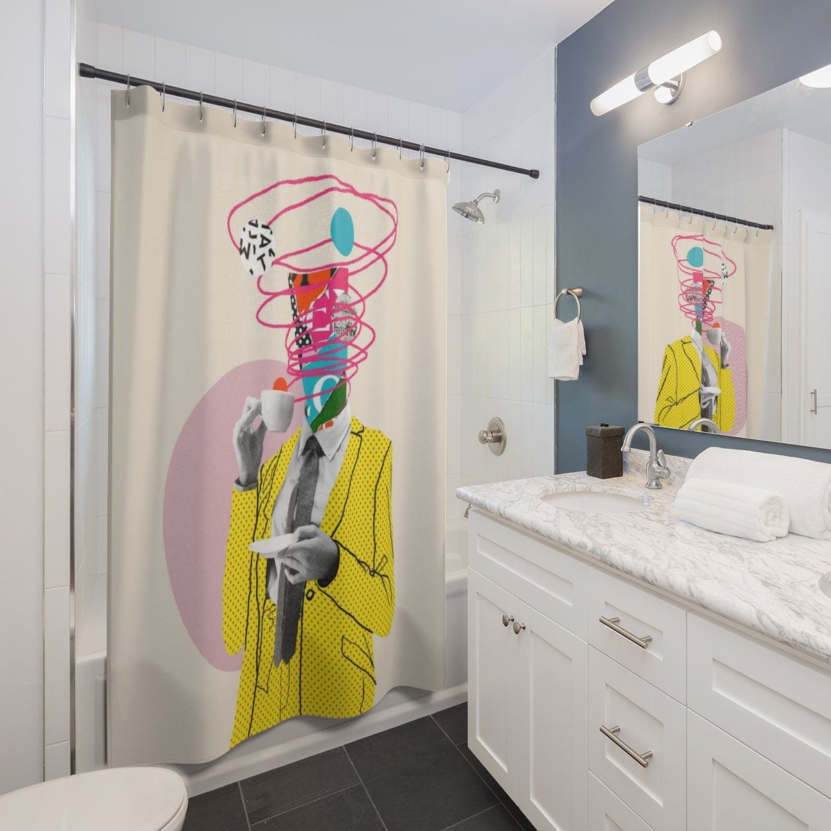 Abstract Art Print Retro Shower Curtain - Unique Bathroom Decor Gift Idea - Image 2