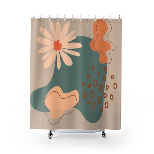 Abstract Art Shower Curtain for Boho Mid Century Modern Bathroom - Image 3
