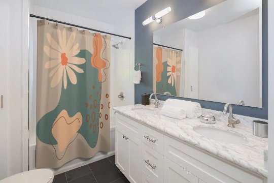 Abstract Art Shower Curtain for Boho Mid Century Modern Bathroom - Image 4