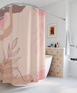 Abstract Art Shower Curtain with Neutral Warm Earth Tones, Leaves Modern Contemporary Design, Customizable Sizes