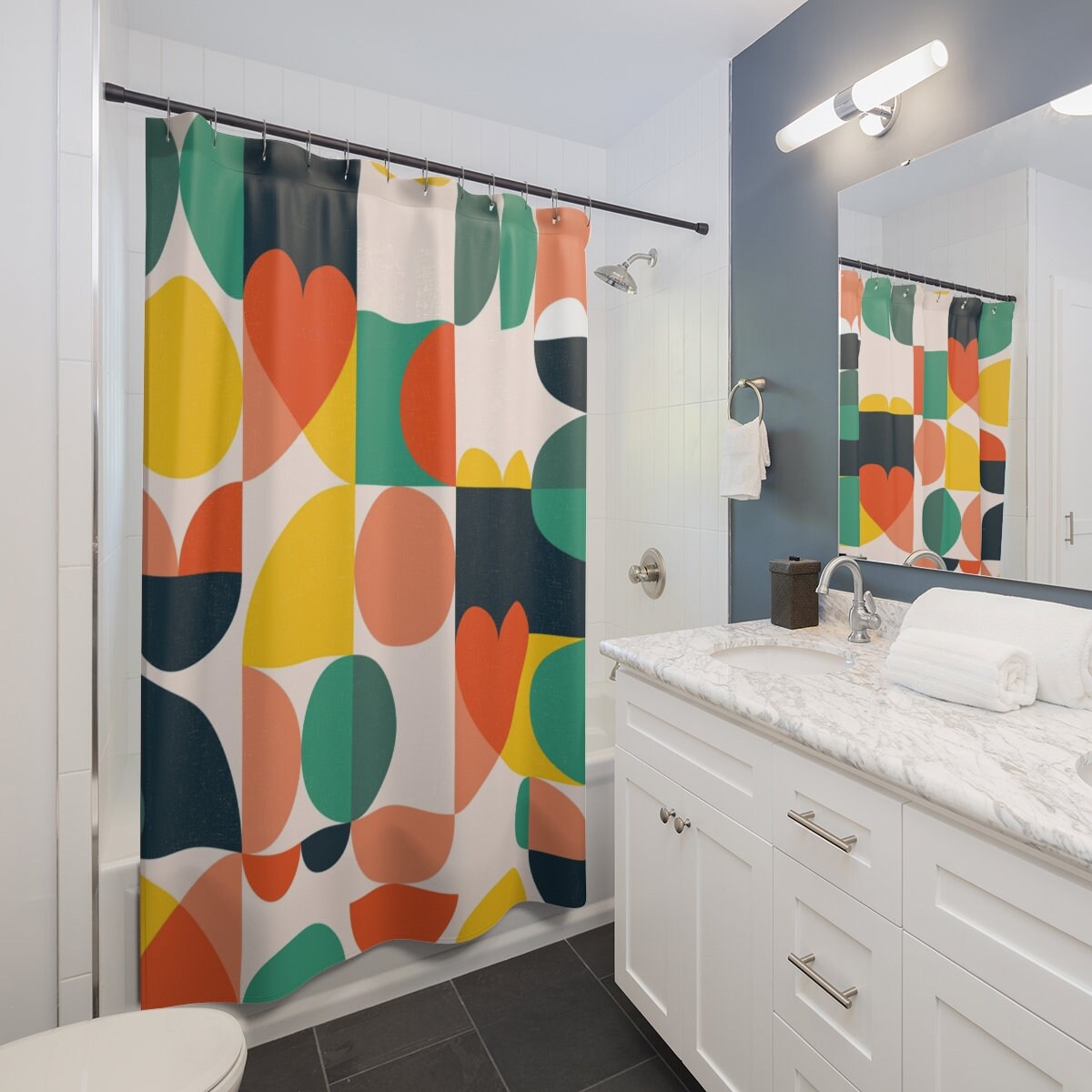 Abstract Art Shower Curtain with Unique Flower Design - Image 2