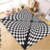Abstract Black and White Checker Board Vortex Rug - Rectangular 3D Effect Optical Illusion Floor Mat