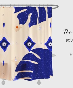 Abstract Blue Monstera Waterproof & Washable Shower Curtain for Bathroom Decor in Custom Sizes