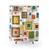 Abstract Blue, Orange, Green, and Yellow Mid Century Modern Shower Curtain for a Funky Bathroom