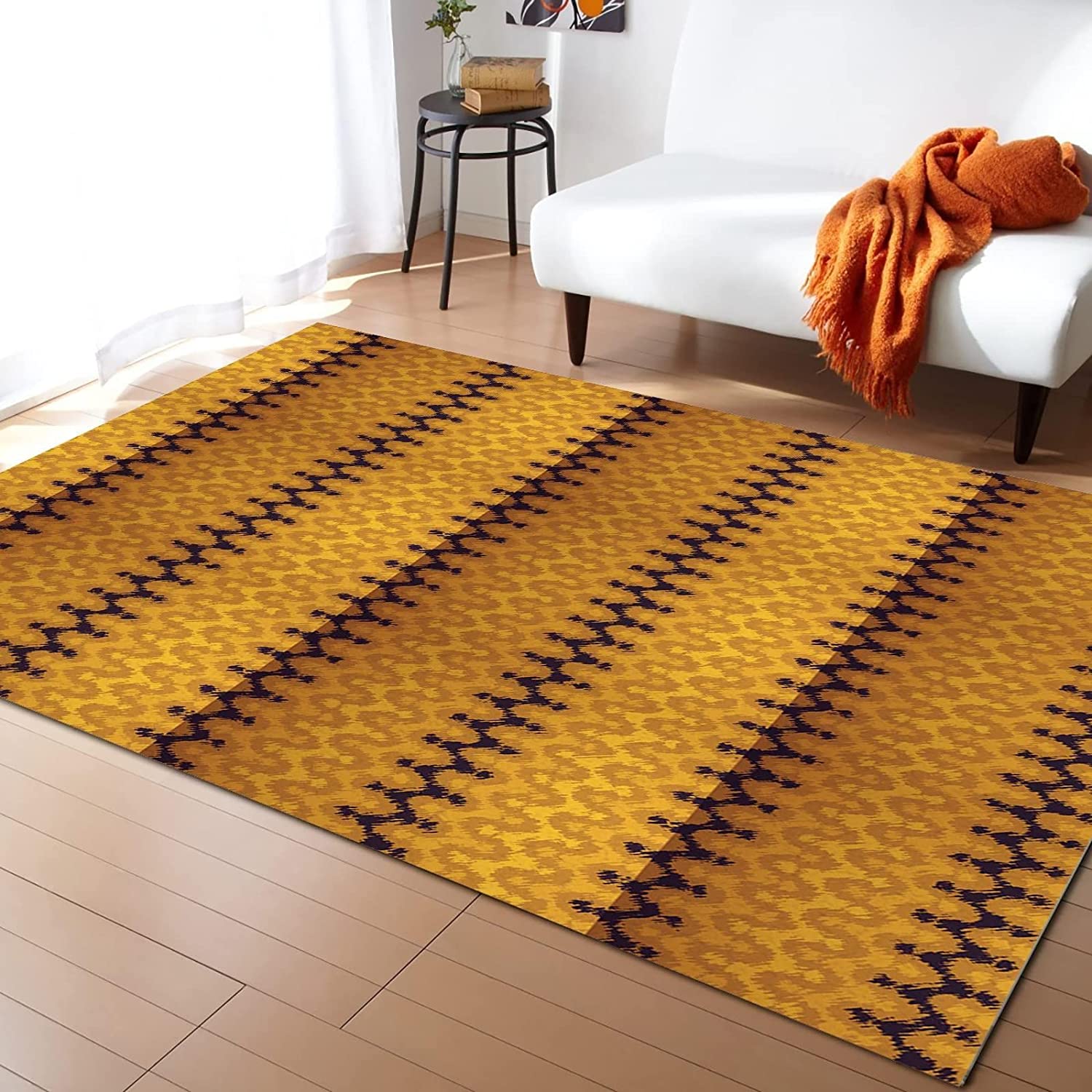 Abstract Boho Area Rugs - Modern Geometric Stripes Leopard Print Easy Clean Soft Non-Skid Throw Rug - Image 2
