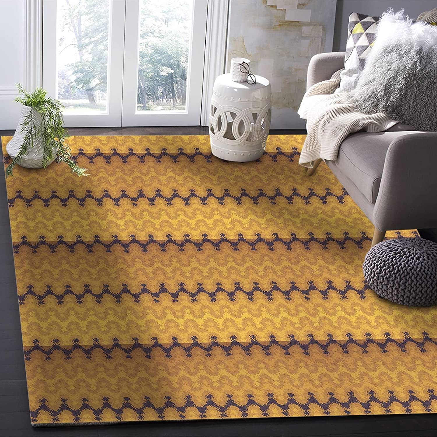 Abstract Boho Area Rugs - Modern Geometric Stripes Leopard Print Easy Clean Soft Non-Skid Throw Rug - Image 3