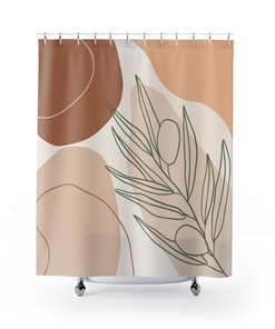 Abstract Boho Botanical Shower Curtain / Earthy Colors Bath Curtain / Modern Bathroom Design / New Home Gift