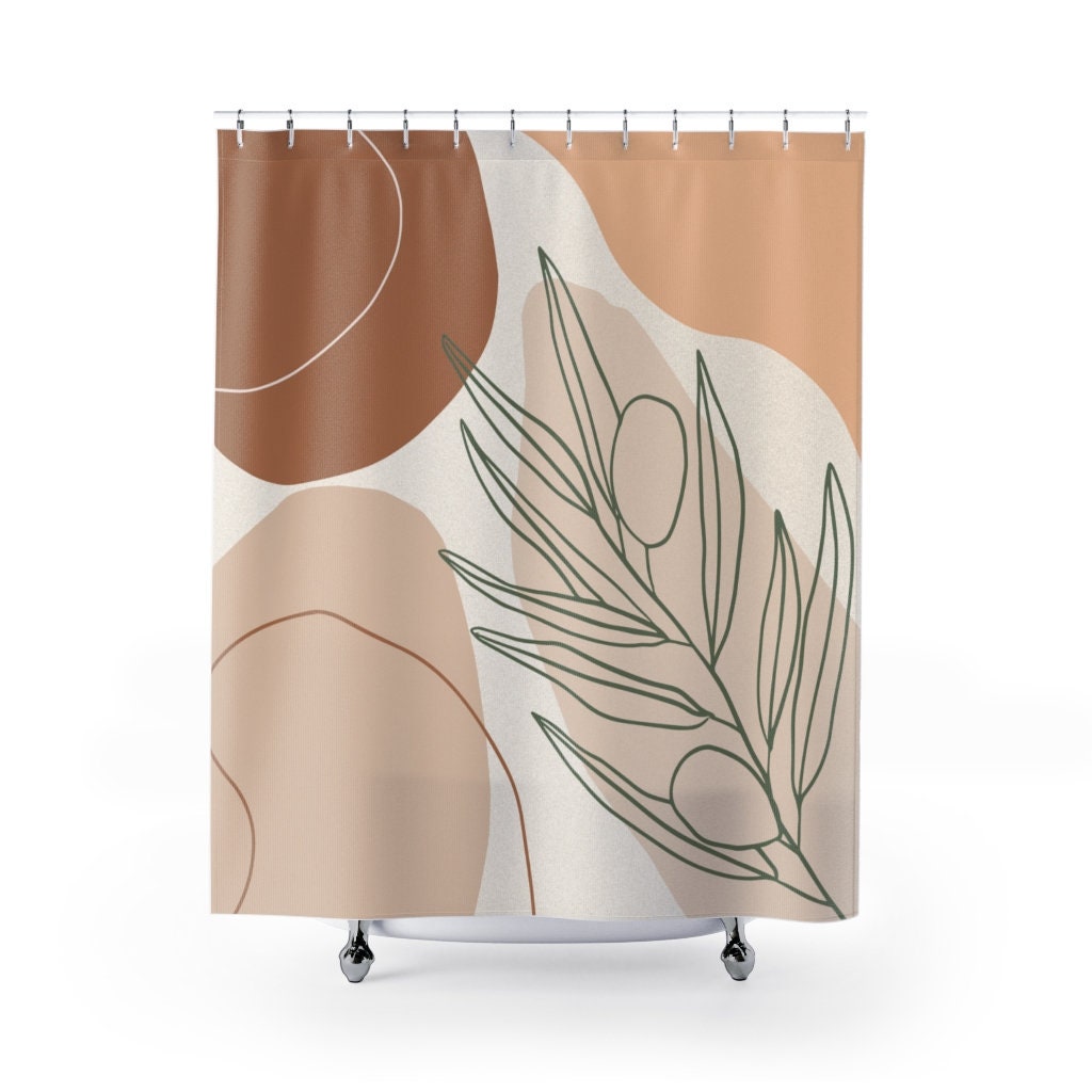 Abstract Boho Botanical Shower Curtain / Earthy Colors Bath Curtain / Modern Bathroom Design / New Home Gift