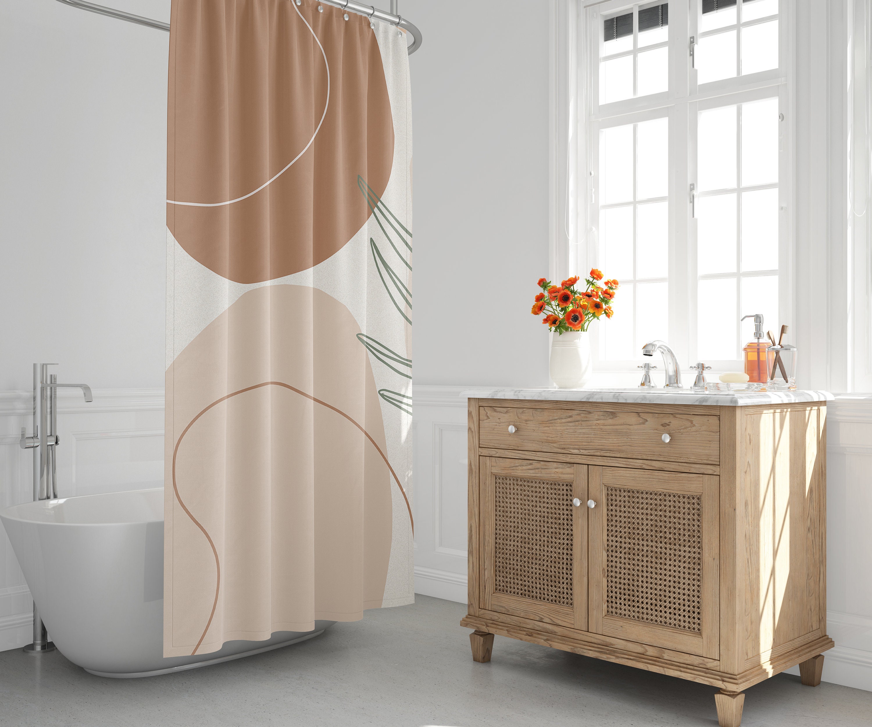 Abstract Boho Botanical Shower Curtain / Earthy Colors Bath Curtain / Modern Bathroom Design / New Home Gift - Image 3
