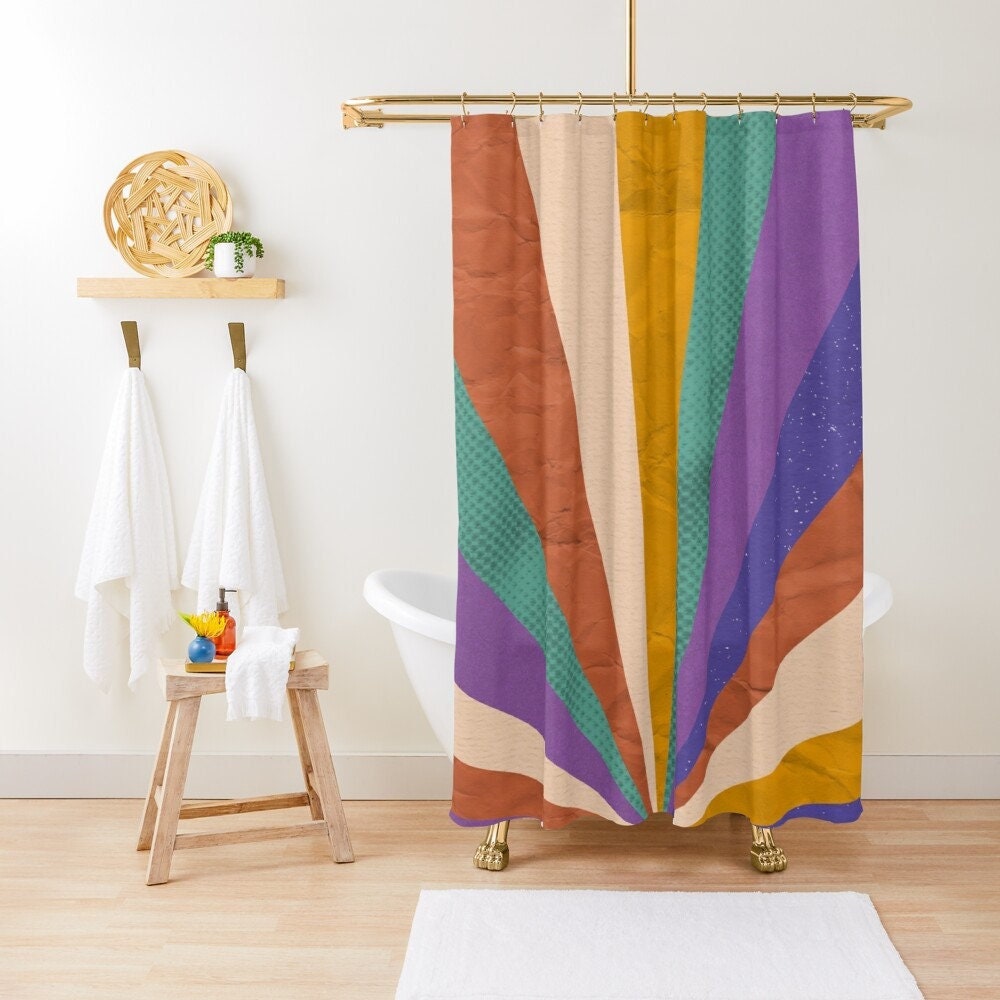 Abstract Boho Shower Curtain, Modern and Colorful Bathroom Decor, Eco-Friendly Material
