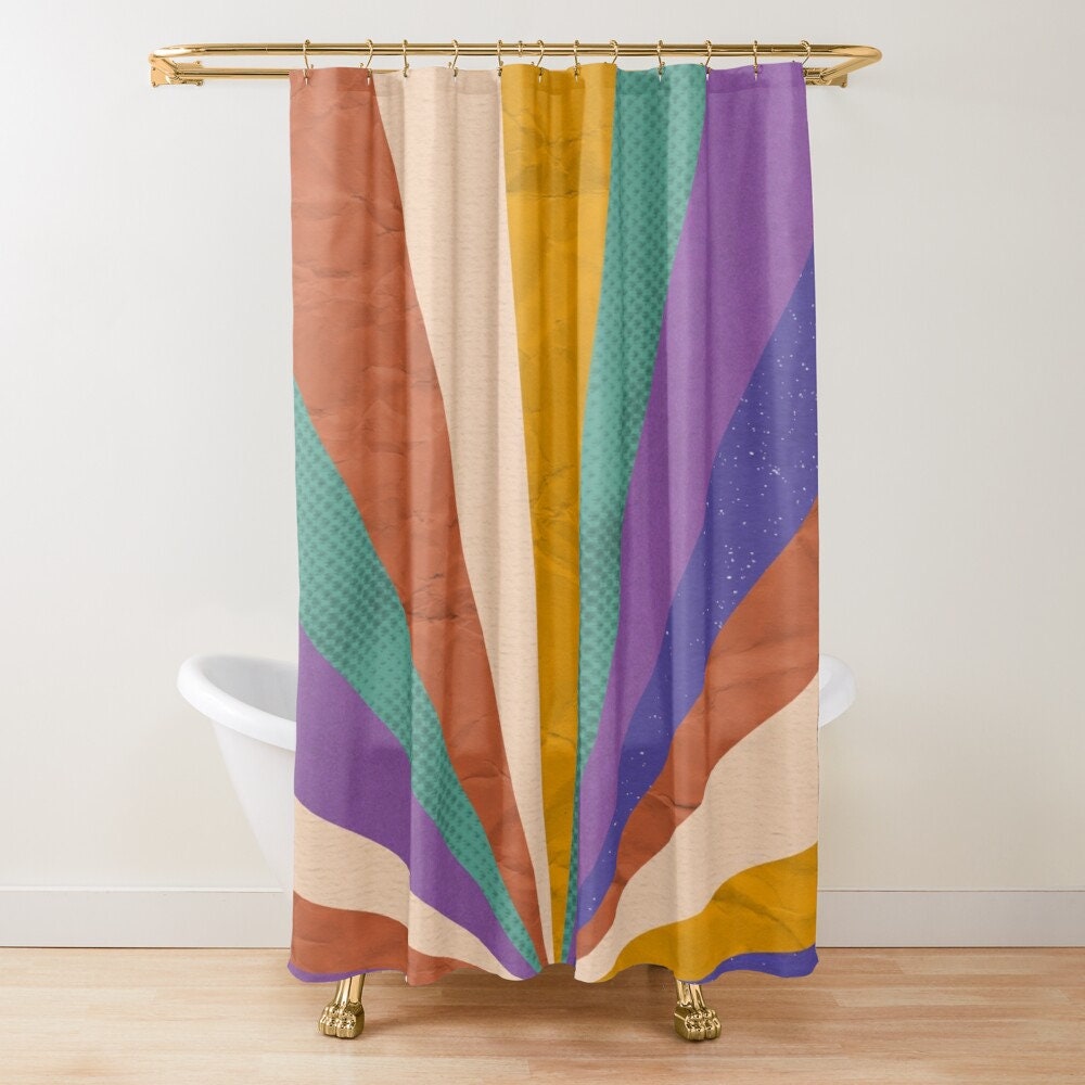 Abstract Boho Shower Curtain, Modern and Colorful Bathroom Decor, Eco-Friendly Material - Image 2
