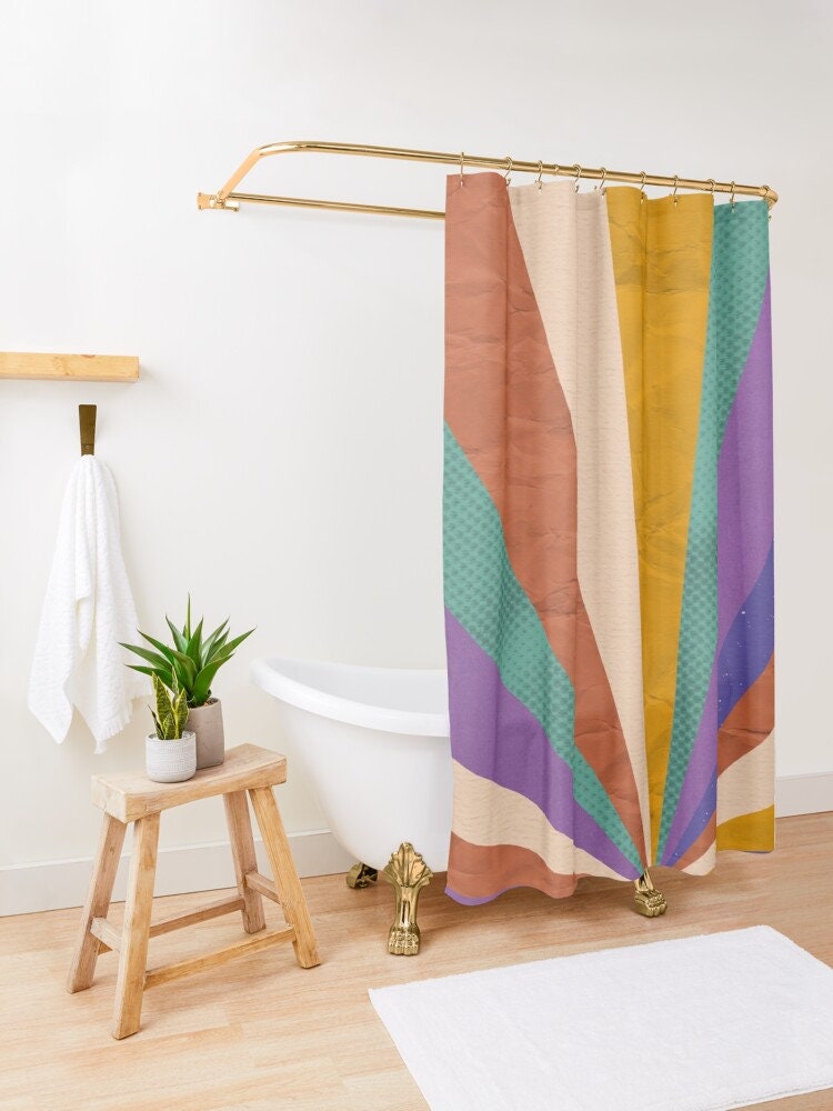 Abstract Boho Shower Curtain, Modern and Colorful Bathroom Decor, Eco-Friendly Material - Image 3