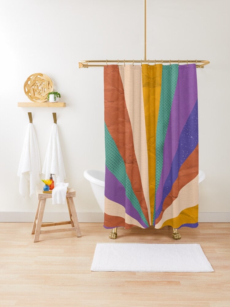 Abstract Boho Shower Curtain, Modern and Colorful Bathroom Decor, Eco-Friendly Material - Image 4